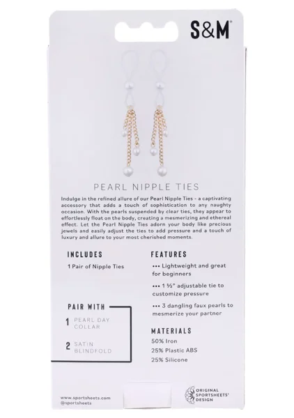 Sex & Mischief Pearl Nipple Ties By Sportsheets - White & Gold