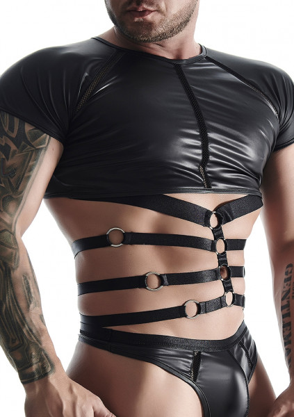 Wetlook Men's strappy t-shirt - Black - Male Lingerie UK