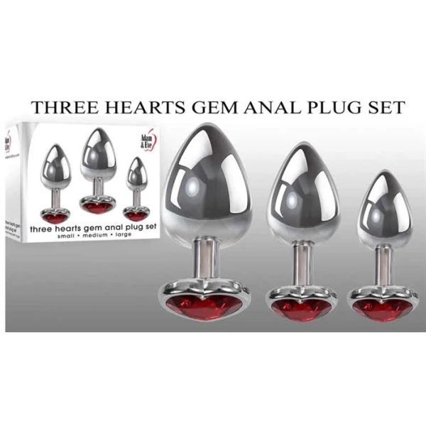 Adam & Eve Three Hearts Gem Anal Plug Set
