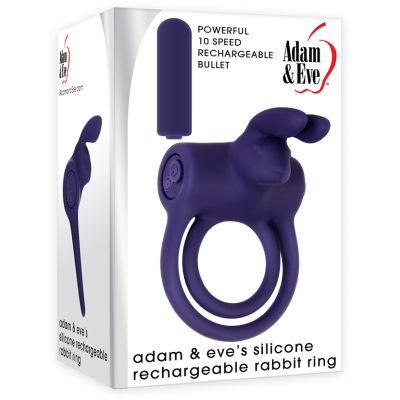 Adam Eve Silicone Rechargeable Rabbit Ring Blue USB Rechargeable Vibrating Cock Balls Ring
