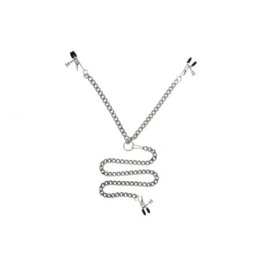 Y Style Adjustable Broad Tip Nipple Clamps With Clit Clamp Silver