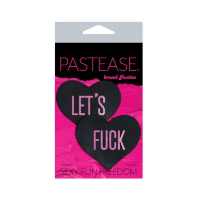 Pastease Love let s Fuck Black Heart On Neon Pink Base Nipple Pasties