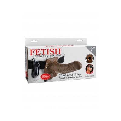 Fetish Fantasy Series 7in Vibrating Hollow Strap on With Balls Brown