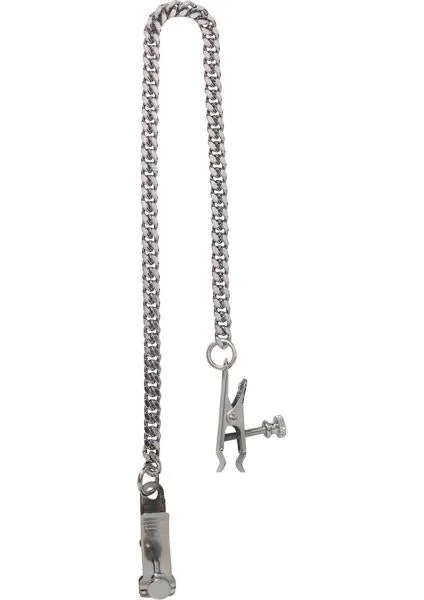 Adjustable Duck Bill Nipple Clamps With Jewel Chain Silver