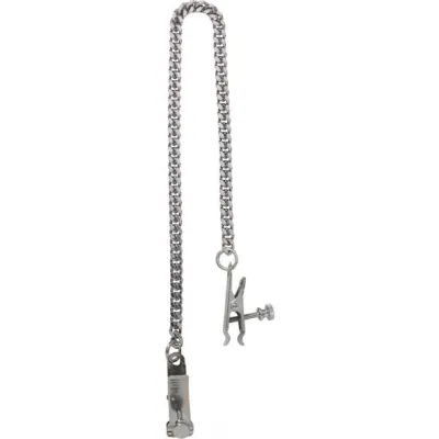 Adjustable Duck Bill Nipple Clamps With Jewel Chain Silver
