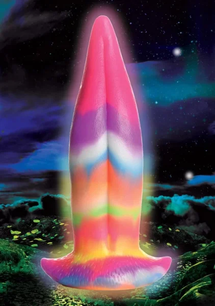 Unicorn Tongue Rainbow Glow In The Dark 7.4" Silicone Suction Cup Dildo By Creature Cocks