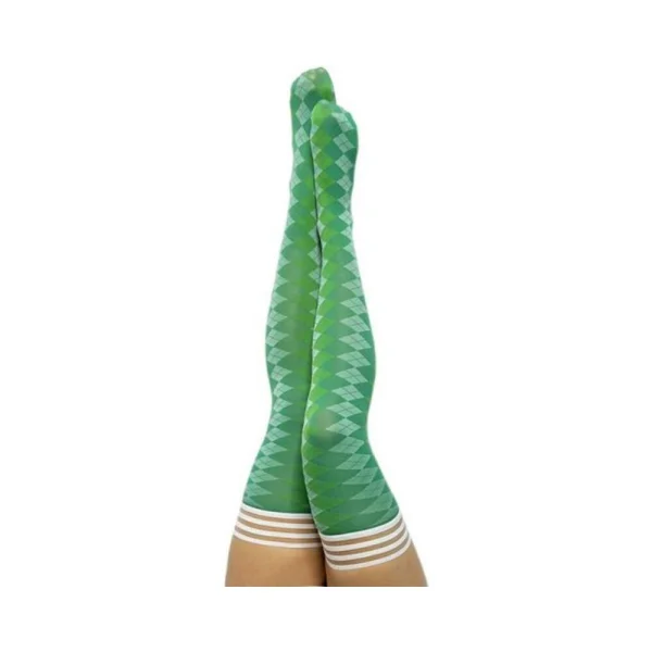 Kixies On Point Collection Par 4 Green Argyle Thigh-high Stockings Size A