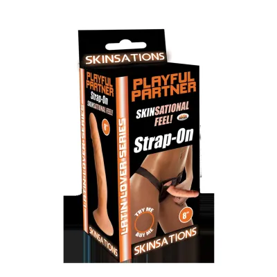 Skinsations Latin Lover Series Playful Partner Strap on 8 Inches Brown