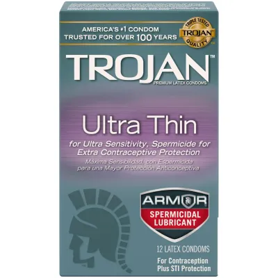 Trojan Sensitivity Ultra Thin Armor Spermicidal Lubricated Condoms 12 Pack