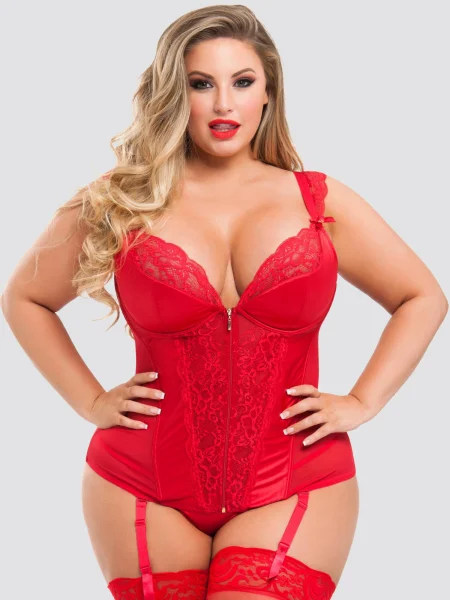 Lovehoney Plus Size Treasure Me Red Push-Up Basque Set