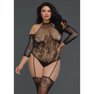 Queen Size Fishnet Teddy Bodystocking Black Sexy Lace Underwear