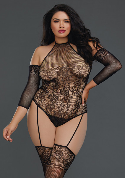 Queen Size Fishnet Teddy Bodystocking - Black - Sexy Lace Underwear
