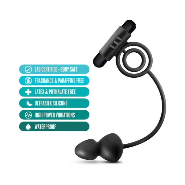Blush Anal Adventures Platinum Silicone Anal Plug With Vibrating C Ring - Black