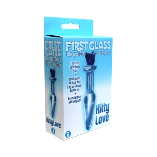 First Glass Kitty Love Glass Butt Plug Blue