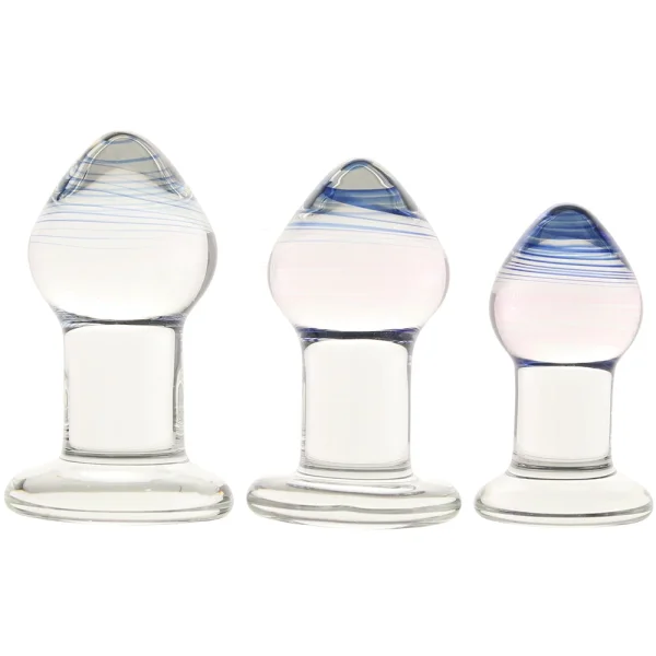 Gläs Amethyst Rain Glass Butt Plug 3 Piece Anal Training Set - Clear & Blue