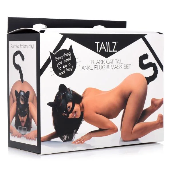 Cat Tail Anal Plug And Mask Set Black