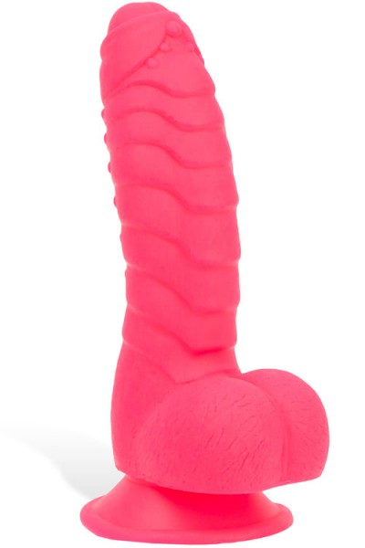 BMS Ribbed 7" Pink Silicone Dildo with Suction Base