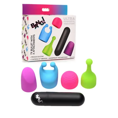 Bang 3 Rechargeable Bullet Vibe with 4 Glow In The Dark Attachments