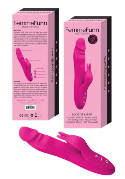 Booster Rabbit Rechargeable Silicone Rotating Dual-Stim Vibrator By FemmeFunn - Pink