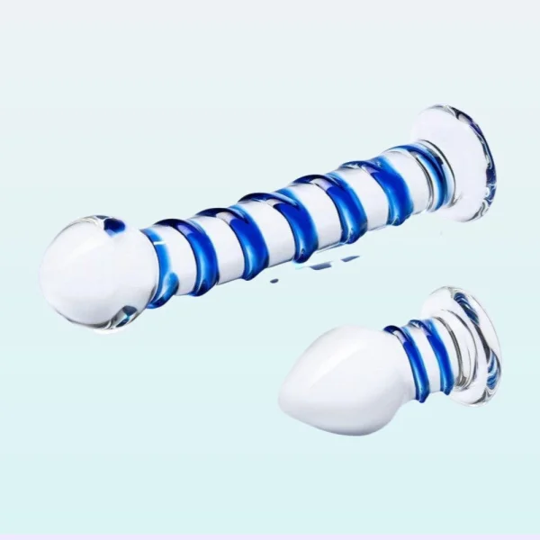Gläs Double Penetration Swirly Galss Dildo and Butt Plug Set
