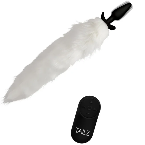 White Fox Tail Vibrating Anal Plug with Remote