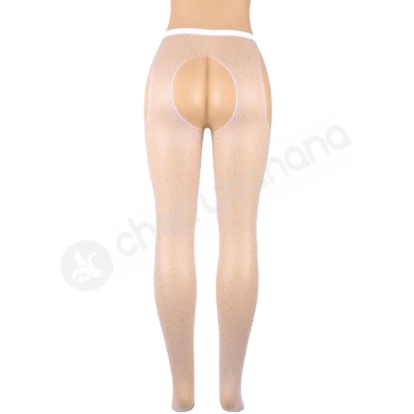 Cherry Banana White Fishnet With Rhinestones Crotchless Pantyhose