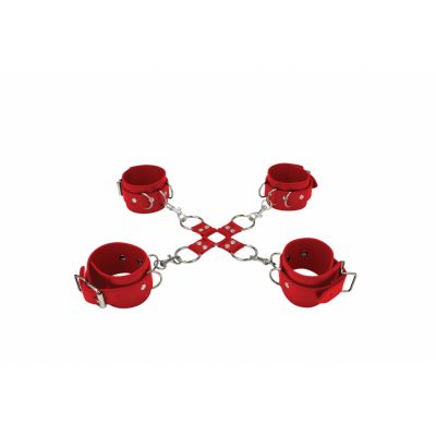 Leather Hand And Legcuffs Red Kinky BDSM Toys