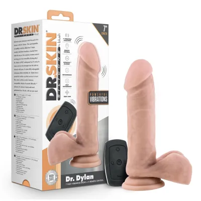 Dr Skin Silicone Dr Dylan 7 Inch Vibrating Dildo With Remote Control Vanilla