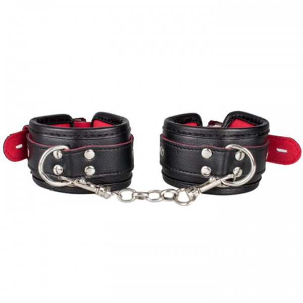 Bondara Black Faux Leather Red Suede Padlocked Wrist Cuffs — image 4 of 5