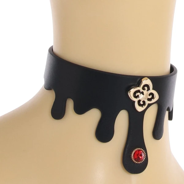 Fetish & Fashion Elvira Collar With Ruby Jewel By NS Novelties - Black & Gold