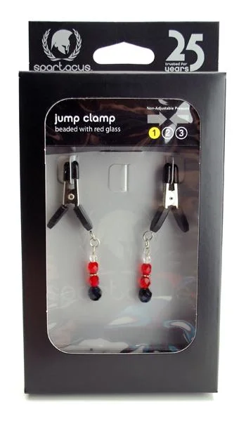 Red Beaded Nipple Clamps With Jumper Cable Tip Red