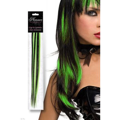 Pleasure Wigs Neon Green Black Clip In Synthetic Hair Extension