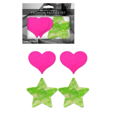 Fantasy Lingerie Neon Heart Lace Star Pasties 2 pack
