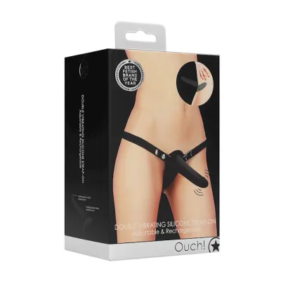Double Vibrating Silicone Strap on Adjustable Black