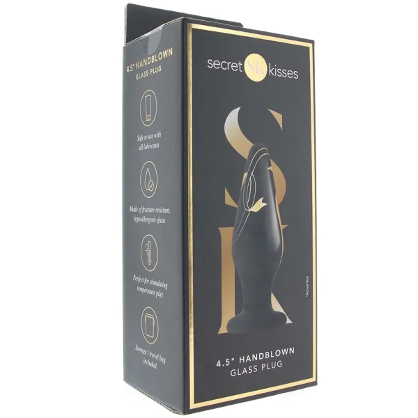 Secret Kisses Handblown Glass Anal Plug 4.5" Advanced - Black & Gold