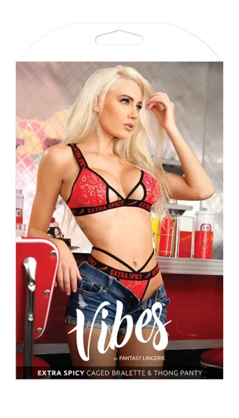 Fantasy Lingerie VIBES Extra Spicy Caged Bralette & Thong Matching Panty Set