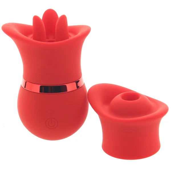 French Kiss Suck & Play Rechargeable Waterproof Silicone Interchangeable Set By CalExotics - Red