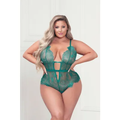 Eyelash Lace Teddy With Satin Ribbon Bow Queen Ribbon Bow Queen Size Green