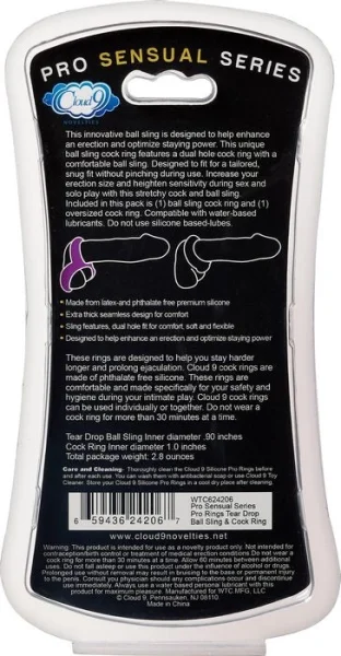 Cloud 9 Teardrop Silicone Cock Ring & Ball Sling Set