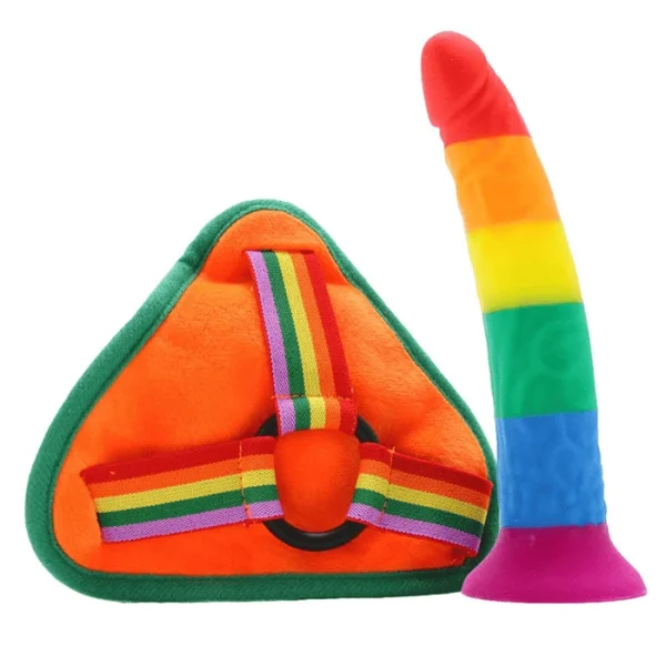 Rainbow Power Drive Strap On Dildo - Size Small