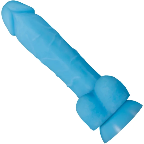 Touch And Glow 8" Glow-In-The-Dark Silicone Dildo With Balls By Evolved Novelties - Blue