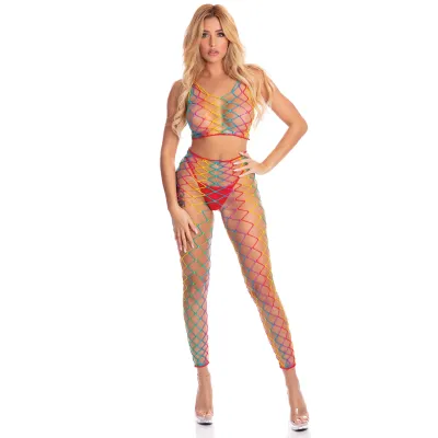 Pink Lipstick Roy G Biv 2 Pc Bodystocking One Bodystocking One Size Rainbow