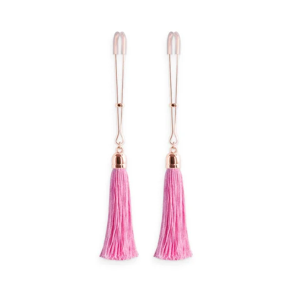 Bound Adjustable T1 Tassel Nipple Clamps by NS Novelties - Rose Gold & Black