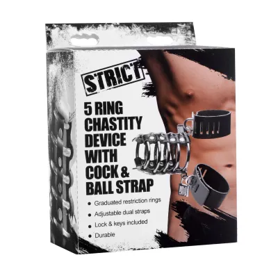 5 Ring Chastity Device With Cock Ball Strap