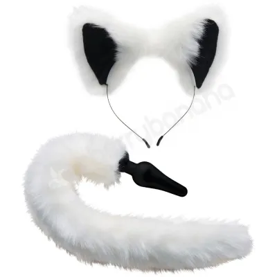 Tailz White Fox Tail Anal Plug Ears Set