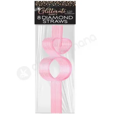 Glitterati Diamond Ring Shaped Pink Straw Set Of 8