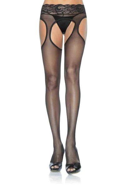 Sheer Garter Pantyhose - One Size - Black