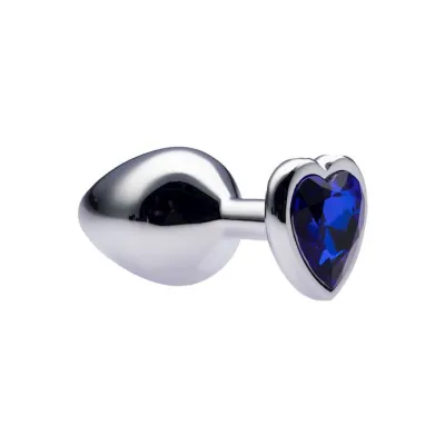 Kink Range Alloy Love Heart Gemmed Butt Plug 3 2 Inch Blue Medium