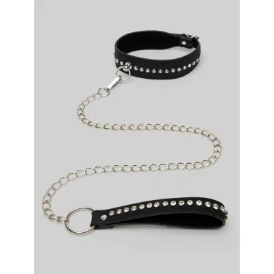 Ouch Faux Leather Diamond Studded Collar With Leash