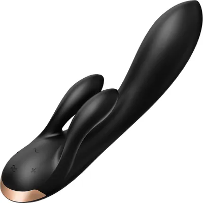 Satisfyer Double Flex Rechargeable Waterproof App Enabled 12 Function Rabbit Vibrator Black